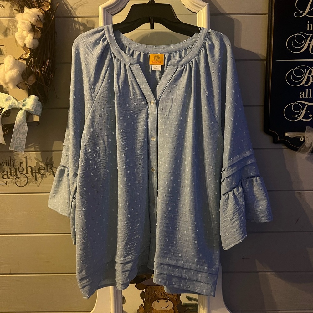 Ruby Rd. Soft Blue Ruffle Sleeve Blouse